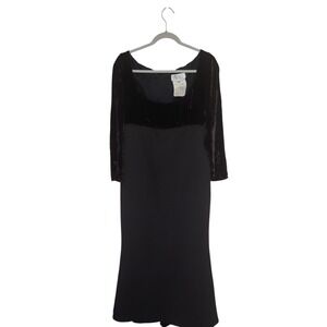 1990s Badgley Mischka Black Velvet Formal Gown Scoop Neck Maxi Dress Sz 10 USA